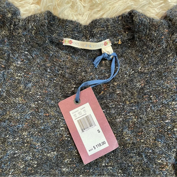 NWT Chelsea & Violet Ruffle Shoulder Sweater Dress Slate wool blend brown SZ S - Picture 10 of 12